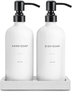 Kitchen Soap Dispenser Set, White Soap Dispenser with Black Stainless Steel Pump, Perfect for Modern Kitchen Decor. (White)