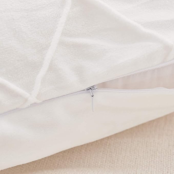 JAUXIO Diamond Pinch Pleated Crystal Velvet Pillowcases 2 Pack Solid Pintuck Throw Cushion Cover for Home Decor Hidden Zipper Closure (White, King)