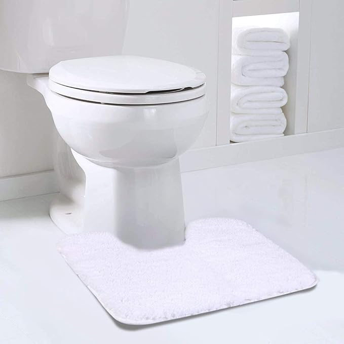 Walensee Contour Rug (20x24, White) Non Slip Bath Mat for Bathroom, Water Absorbent Soft Microfiber Shaggy Mat, Machine Washable U Shape Toilet Rug
