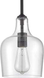 Modern Farmhouse Pendant Lighting for Kitchen Island Glass Black Pendant Light Fixtures Rod-Hung