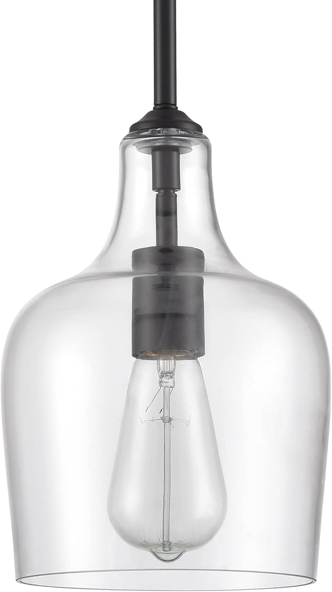 Modern Farmhouse Pendant Lighting for Kitchen Island Glass Black Pendant Light Fixtures Rod-Hung
