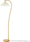 GLOBE Electric x Novogratz 61000043 62" Floor Lamp, Wood Toned, White Pleated Shade, Pivot Joint on Shade, On/Off Foot Switch, Black Cord, Modern Lighting for Living Room or Office
