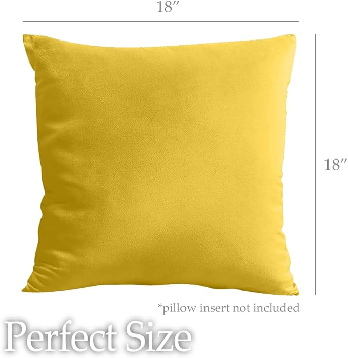 lalaLOOM Velvet Throw Pillow Covers, Set of 2, 18x18 Decorative Square Pillows Home Decor, Soft Accent Cases, Silky Machine Washable Pillowcases for Sofa, Couch, Bedroom, Living Room, Golden Yellow