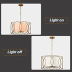 HYDELITE Brass Drum Pendant Light Drum Chandelier 3-Light Dining Table Fixture with White Linen Diffuser