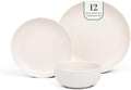 Larder & Vine 12-Piece Melamine Dinnerware Set: Durable, Lightweight, Break-Resistant Plates & Bowls – Stylish, Non-Toxic, Dishwasher Safe – Ideal for Everyday Use, Indoor & Outdoor Dining – Ivory