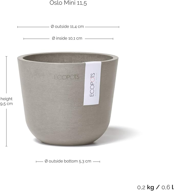 Ecopots Oslo Mini Durable Modern Round Indoor/Outdoor Recycled-Based Composite Flower Pot Planter, Taupe, 4.5"