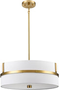 HYDELITE Gold Pendant Light Fixtures Drum Modern Pendant Light 4 Light with Linen Shade for Dinning Room Living Room Bedroom Kitchen Island
