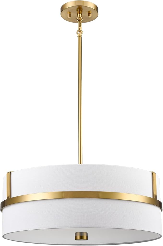 HYDELITE Gold Pendant Light Fixtures Drum Modern Pendant Light 4 Light with Linen Shade for Dinning Room Living Room Bedroom Kitchen Island