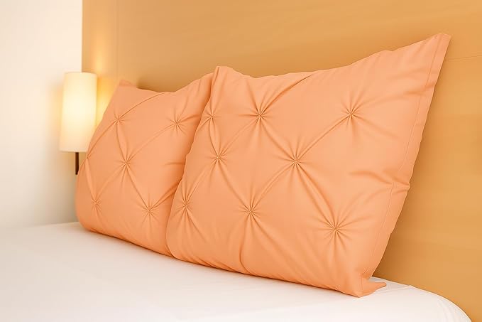 COTTON STICH Pinch Pleated Pillow Shams Set of 2, Zipper Closure - 600 Thread Count Super Soft Pinch Pillow Shams Pure Egyptian Cotton Decorative Pinch Pleated Bed Pillow Covers Set, Pink Queen 20X30