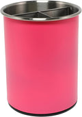 TENGINE Stainless Utensil Holder 360° Rotating 6.5X5.25 Inch Utensil Crocks for Kitchen Counter with Removable Divider Pink