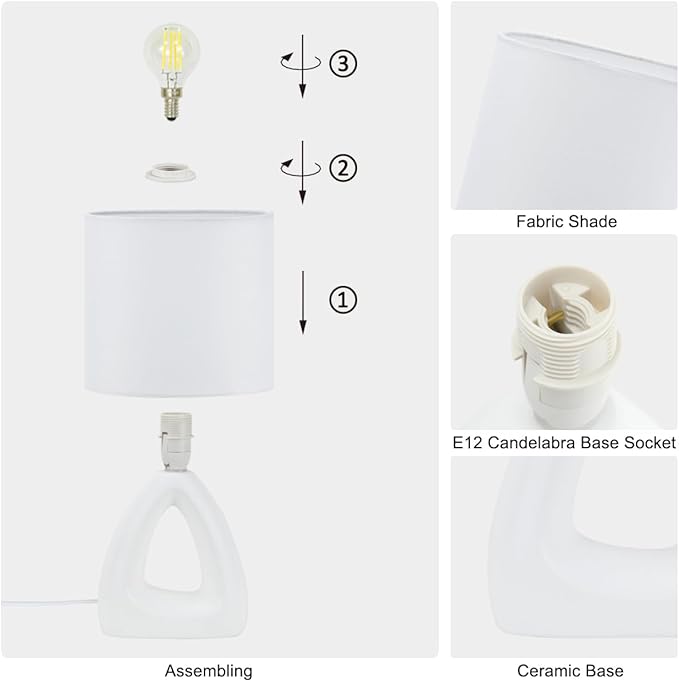 Lampwell LILA Small Modern Ceramic Table Lamp, Off White, 6.7x3.94xH11.8IN, Bulb Excluded, Kids & Night Table Lamp