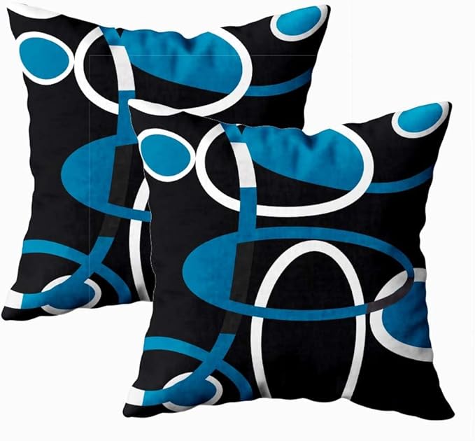 CAPSCEOLL Black Blue White Geometric Circle Printing Decorative Throw Pillow Case 16X16Inch Set of 2 Home Decoration Pillowcase Zippered Pillow Covers Cushion Cover