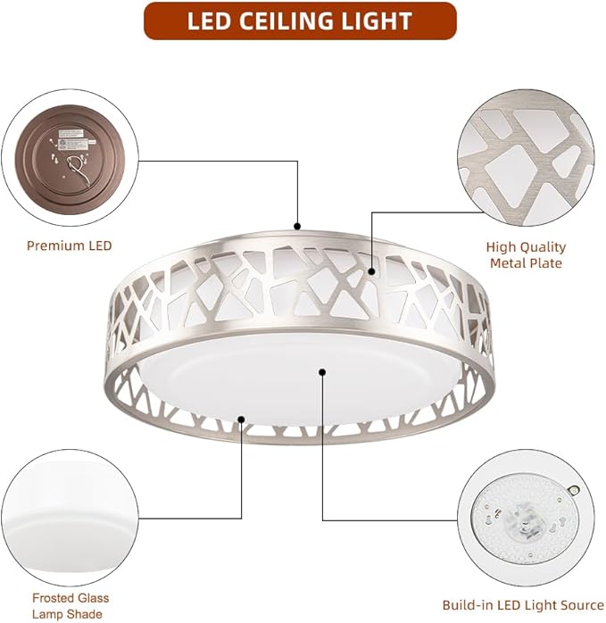 Flush Mount Ceiling Light,12 Inch LED Ceiling Lights, 20W 3000K/3500K/4000K/5000K/6000K Flush Mount Light Fixture with Brush Nickel Finished, Frosted Glass Shade for Bedroom, Kitchen,Hallway