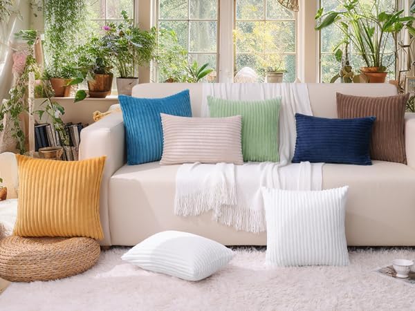 Simmore Decorative Fall Throw Pillow Covers 12x20 Set of 2, Soft Natural Plush Flannel Double-Sided Fluffy Lumbar Pillow Covers for Couch Sofa Living Room, Red