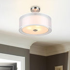 XiNBEi Lighting Semi Flush Mount Ceiling Light, 3 Light Close to Ceiling Light with Fabric Shade, 16" Drum Semi Flush Ceiling Light in Brushed Nickel for Living Room & Bedroom XB-SF1194-BN