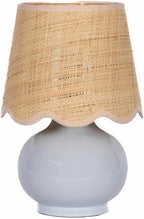 BoutiqueRugs Navarro Boho Ceramic Bedside Table Lamp for Bedroom Nightstand and Living Room - Shade Rattan - Blue, Beige - 13" H