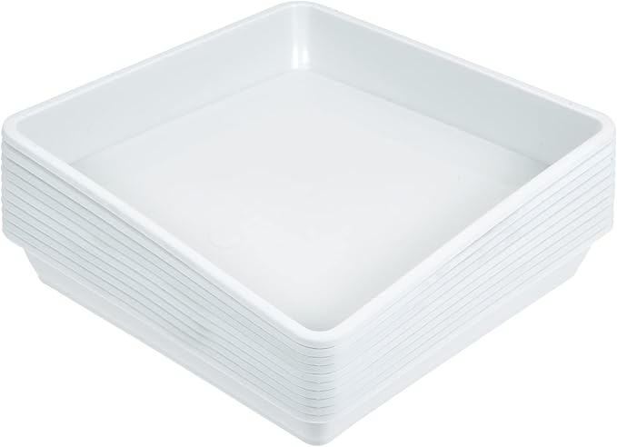 MECCANIXITY Plant Pot Saucer 6 Inch Plastic Square Flower Drip Tray for Indoor Outdoor, White Pack of 10