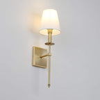 PERMO Set of 2 Classic Rustic Industrial Wall Sconce Lighting Fixture with Flared White Textile Lamp Shade and Antique Brass Tapered Column Stand, Hardwired, E26 Base