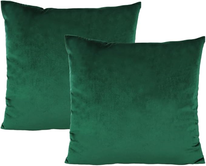22x22 Inch Emerald Green Velvet Throw Pillow Covers Christmas Dark Green Cushion Cases Modern Decorative Cozy Soft Solid Square Home Decor for Bedroom Car Couch Sofa Office Pack of 2,56x56cm
