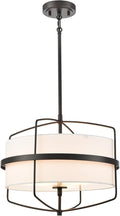 DAYCENT Modern Black Pendant Lights Kitchen Island 3-Light Drum Shade Pendant Light Fixtures 16" H Farmhouse Matte Black Pendant Light with Fabric Shade, Adjustable Height