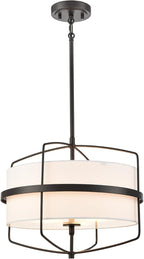 DAYCENT Modern Black Pendant Lights Kitchen Island 3-Light Drum Shade Pendant Light Fixtures 16" H Farmhouse Matte Black Pendant Light with Fabric Shade, Adjustable Height