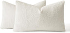 MIULEE 12x20 Inch Decorative Lumbar Throw Pillows for Bed Set of 2 Textured Boucle Neutral Winter Throw Pillow Covers White Accent Solid Pillowcases Sofa Livingroom Home Decor