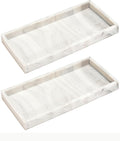 DNC 2PC 7.9" Small Silicone Bathroom Tray for Counter, Vanity Tray for Countertop, Kitchen Sink Soap Tray for Dish Holder Dispenser Toilet Tank Desk Organizer Marble White