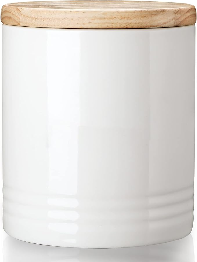 LEETOYI Ceramic Food Storage Jar with Seal Lid, Serving for Ground Coffee, Tea, Sugar, Salt and More - 31 Oz (White)