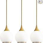 Pendant Lights Kitchen Island: 3 Pack Gold Light Fixture Modern with Frosted Glass - 10 Inch Mid Century Globe Kitchen Lighting Fixtures Ceiling for Foyer Bedroom