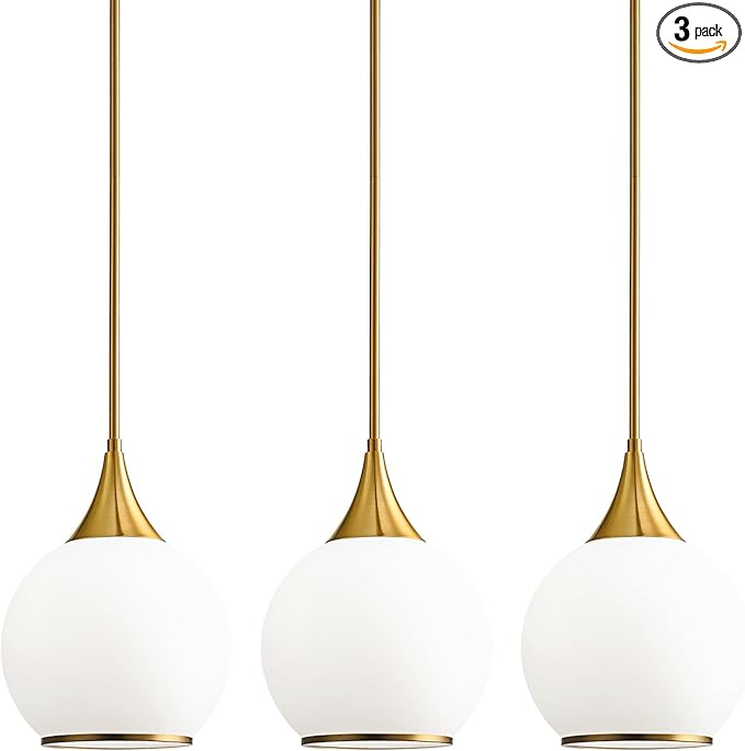 Pendant Lights Kitchen Island: 3 Pack Gold Light Fixture Modern with Frosted Glass - 10 Inch Mid Century Globe Kitchen Lighting Fixtures Ceiling for Foyer Bedroom