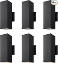 mirrea Modern Outdoor Porch Light Patio Light in 2 Lights with Aluminum Rectangular Tube and Tempered Glass Cover Waterproof Wall Sconce 6 Pack (Matte Black)