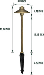 GKOLED Solid Brass Landscape Path Lights (6.7" Shade, 20" Tall), Low Voltage LED 3W 12-24V AC/DC China Hat Path Lighting, 2700K Outdoor Waterproof Walkway Light, with Stake and G4 Bulb, 2 Pack