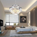 Chrome Modern Style Crystal Chandeliers & LightsRound Hanging Classic, Pendant Ceiling Chandelier Lighting Fixture 5-Tier for Dining Room Living Room(Chrome,24 inch)