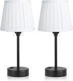 Acaxin White Bedside Lamps for bedrooms Set of 2 - White Pleated Lamp Shade with USB Charging Ports, Touch Lamps for Nighstand, Night Stand Lamp for Dorm/Office/Living Room/Class Room