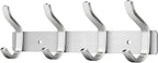 Wall Hooks Heavy Duty, 12 Inch Coat Rack Wall Mount with 4 Hooks, Silver Wall Hooks for Hanging Backpack, Bag, Purse, Clothes, Hat, Coat, Towel | Entryway & Bathroom Storage Organization Hanger