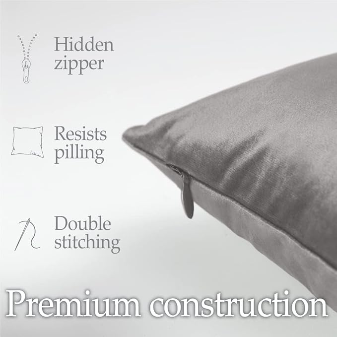lalaLOOM Velvet Throw Pillow Covers, Set of 2, 20x20 Decorative Square Pillows Home Decor, Soft Accent Cases, Silky Machine Washable Pillowcases for Sofa, Couch, Bedroom, Living Room, Dark Gray