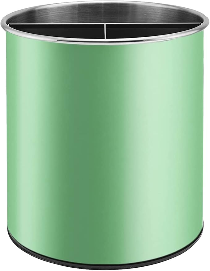 Bartnelli Extra Large Stainless Steel Kitchen Utensil Holder - 360° Rotating Utensil Caddy - Weighted Base for Stability - Countertop Organizer Crock With Removable Divider (Tea Green)