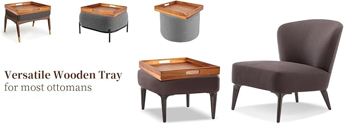 Serving Tray with Handles, 20 Inch Large Square Ottoman Tray Acacia Wood Decorative Tray for Living Room, Ottoman Coffee Table, Kitchen, Appetizers, Breakfast, Patio, Party