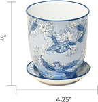 CHIVE ‘Liberte’ Ceramic Succulent Pots — 4.25” Cute Vintage Farmhouse Style Planters for Indoor Plants — Beautiful Home & Kitchen Decor — Blue Swallows