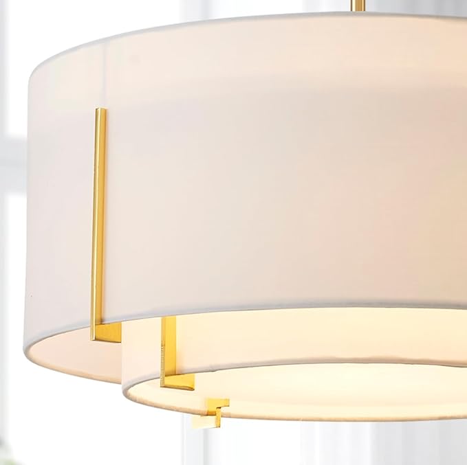 Shrine Lighting Chandeliers, Modern Design, Drum Pendant Light for Dining Room, White Lampshade & Black Finish Frame