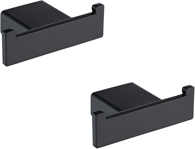 TASTOS Bathroom Hooks Matte Black, SUS304 Stainless Steel Bath Towel Hook Robe Coat Double Hook Holder, 2Pack