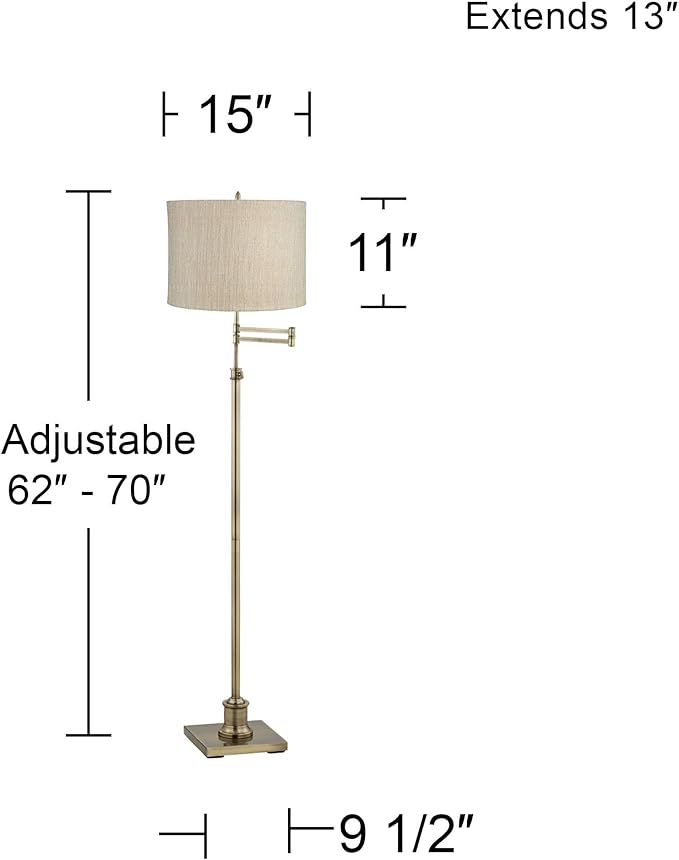 360 Lighting Westbury Chic Style Swing Arm Adjustable Floor Lamp Standing 70" Tall Antique Brass Gold Metal Silver Drum Shade for Living Room Reading House Bedroom Home Office