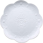 YBK Tech Elegant Round Embossed Lace Plate, Ceramic Serving Plate for Breakfast Afternoon Tea (White, 8-inch)