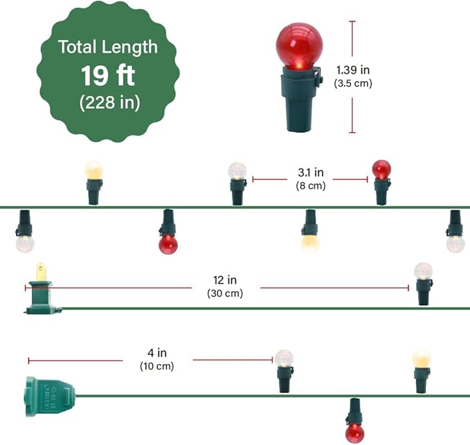 GlowVibe Christmas Lights 70 Counts Red and White Globe String Lights with Pearlized Glass 120V ETL Certified Indoor Outdoor Use for Holiday Party Thanksgiving Yard Xmas Tree