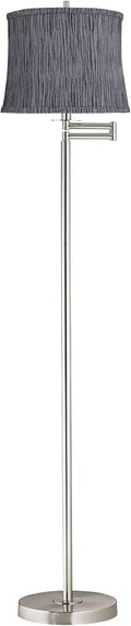 360 Lighting Druckman Modern 60 1/2" Tall Standing Floor Lamp Skinny Adjustable Swing Arm Pole Silver Metal Brushed Nickel Finish Living Room Bedroom House Reading Office Kensing Gray Drum Shade