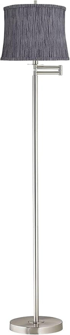 360 Lighting Druckman Modern 60 1/2" Tall Standing Floor Lamp Skinny Adjustable Swing Arm Pole Silver Metal Brushed Nickel Finish Living Room Bedroom House Reading Office Kensing Gray Drum Shade