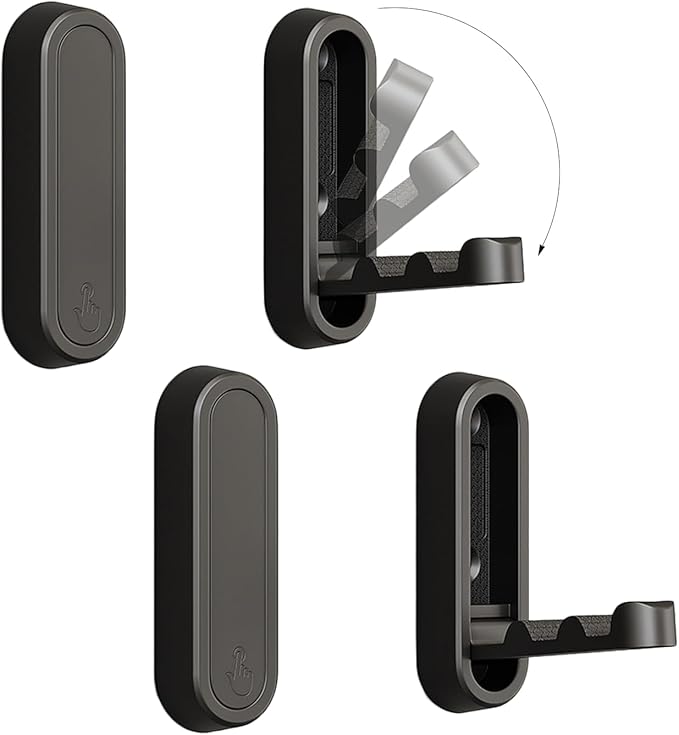 4PCS Folding Coat Hook, Heavy Duty Wall Hooks Made of Zinc Alloy, Foldable Wall Hooks for Hanging Coats, Scarves, Hats, Bathrobes, Keys, Bags (Black)