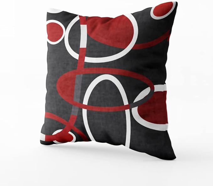 CAPSCEOLL Black White Red Geometric Circle Printing Decorative Throw Pillow Case 18X18Inch 2PCS Home Decoration Pillowcase Zippered Pillow Covers Cushion Cover