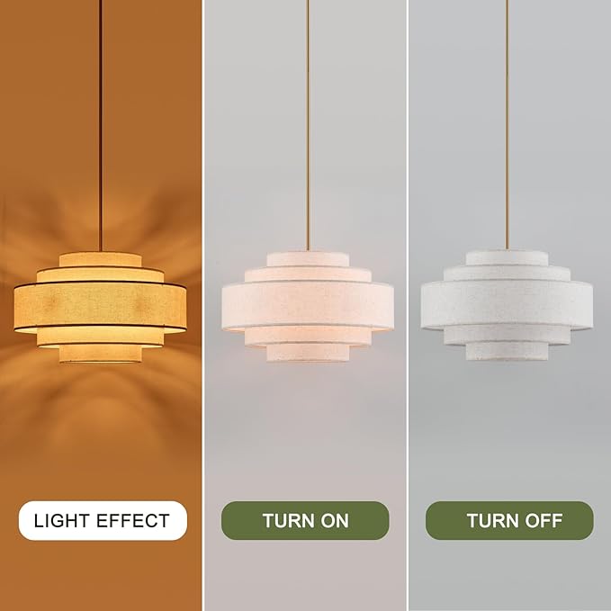 Modern 26" Large Drum Chandelier 6-Lights Vintage Modern Chandelier Light Fixture with Linen Shade Retro Farmhouse Drum Chandeliers for Dining Room, Kitchen Island, Living Room, Bedroom