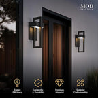 MOD LIGHTING Terri | Modern Outdoor Wall Lights LED 10W, Exterior Wall Sconce Lights, Stainless Steel Outdoor Light Fixture, Waterproof IP65, 1 Pack (Black | Cool White 6000K | Large 17")